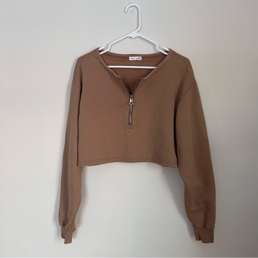 Good American Collarless Half Zip Sweatshirt